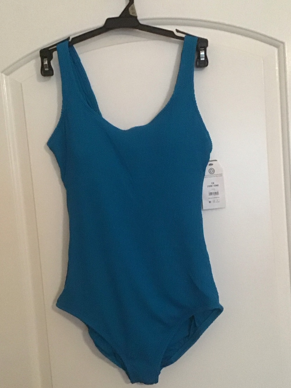 Time and Tru Teal Blue Ribbed One-Piece Swimsuit